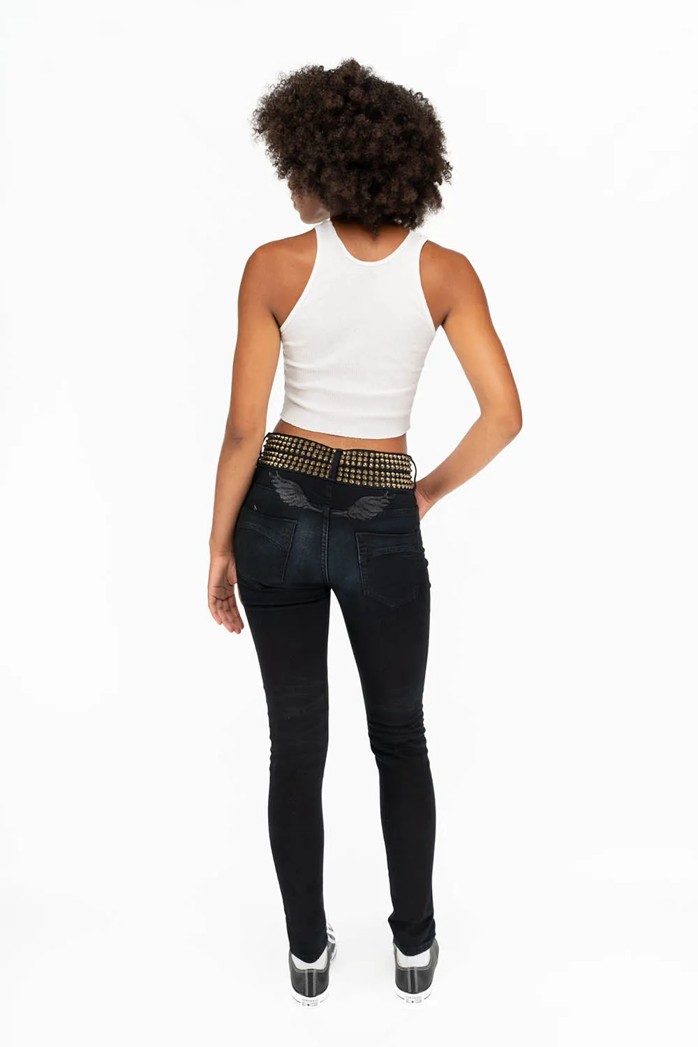 ROBIN'S DOUBLE WAIST SKINNY WITH SPIKES IN F-UP BLACK