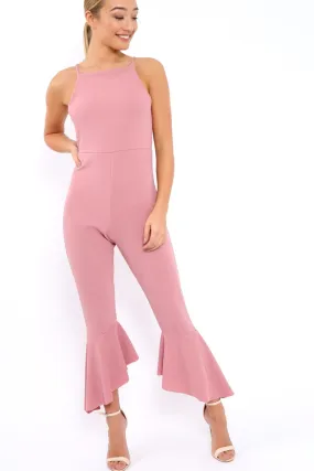 Rose Cropped Frill Hem Jumpsuit - Sadey