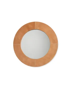 Round Cross Stitch Mirror Buff Leather