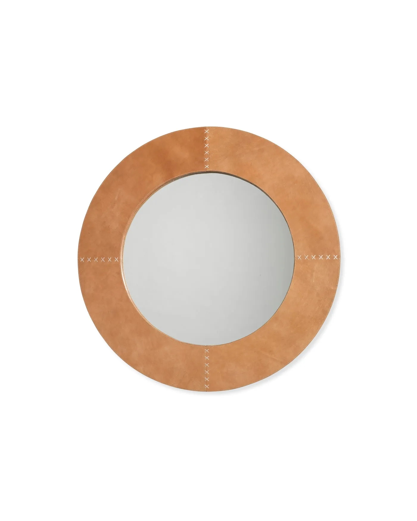 Round Cross Stitch Mirror Buff Leather