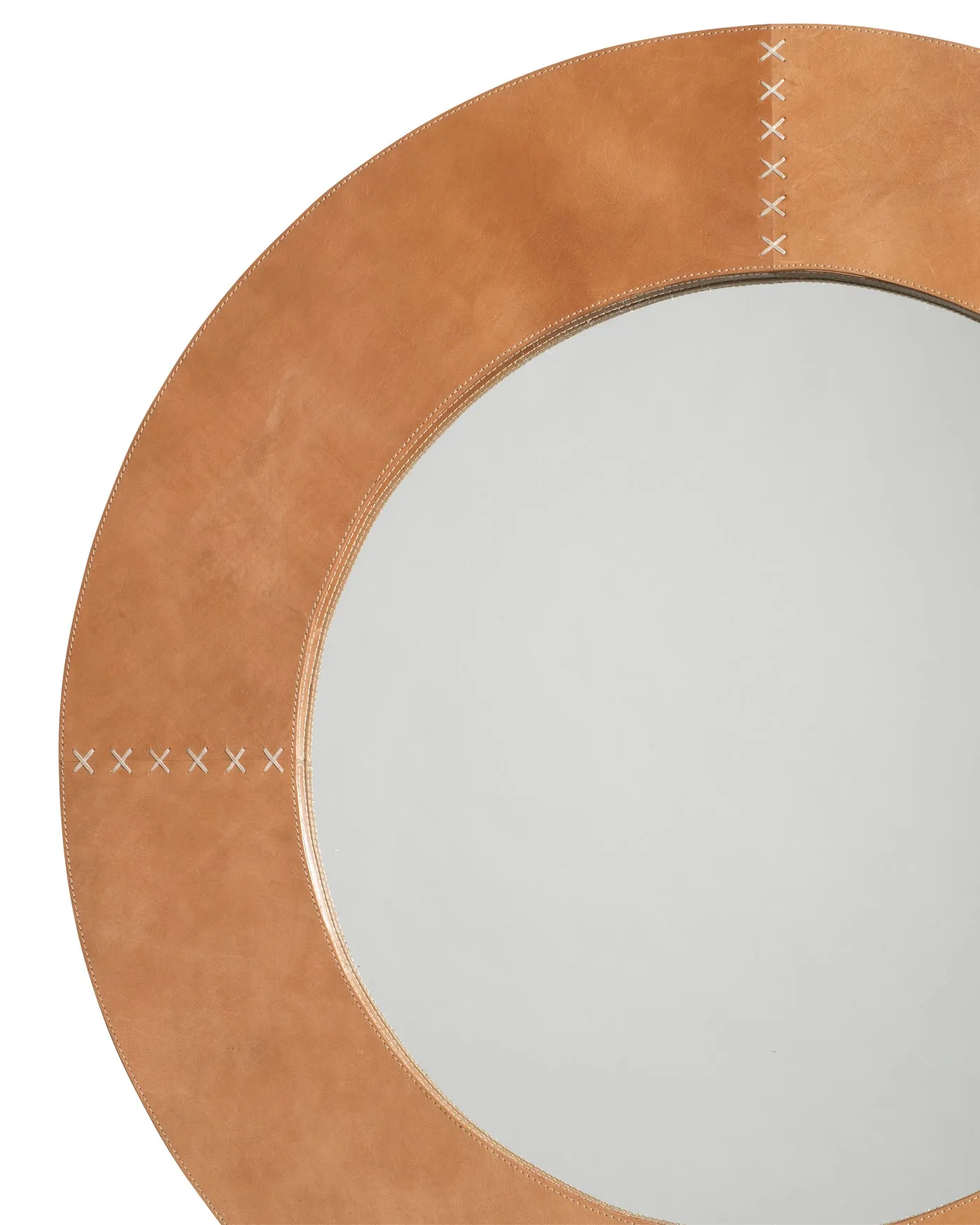 Round Cross Stitch Mirror Buff Leather