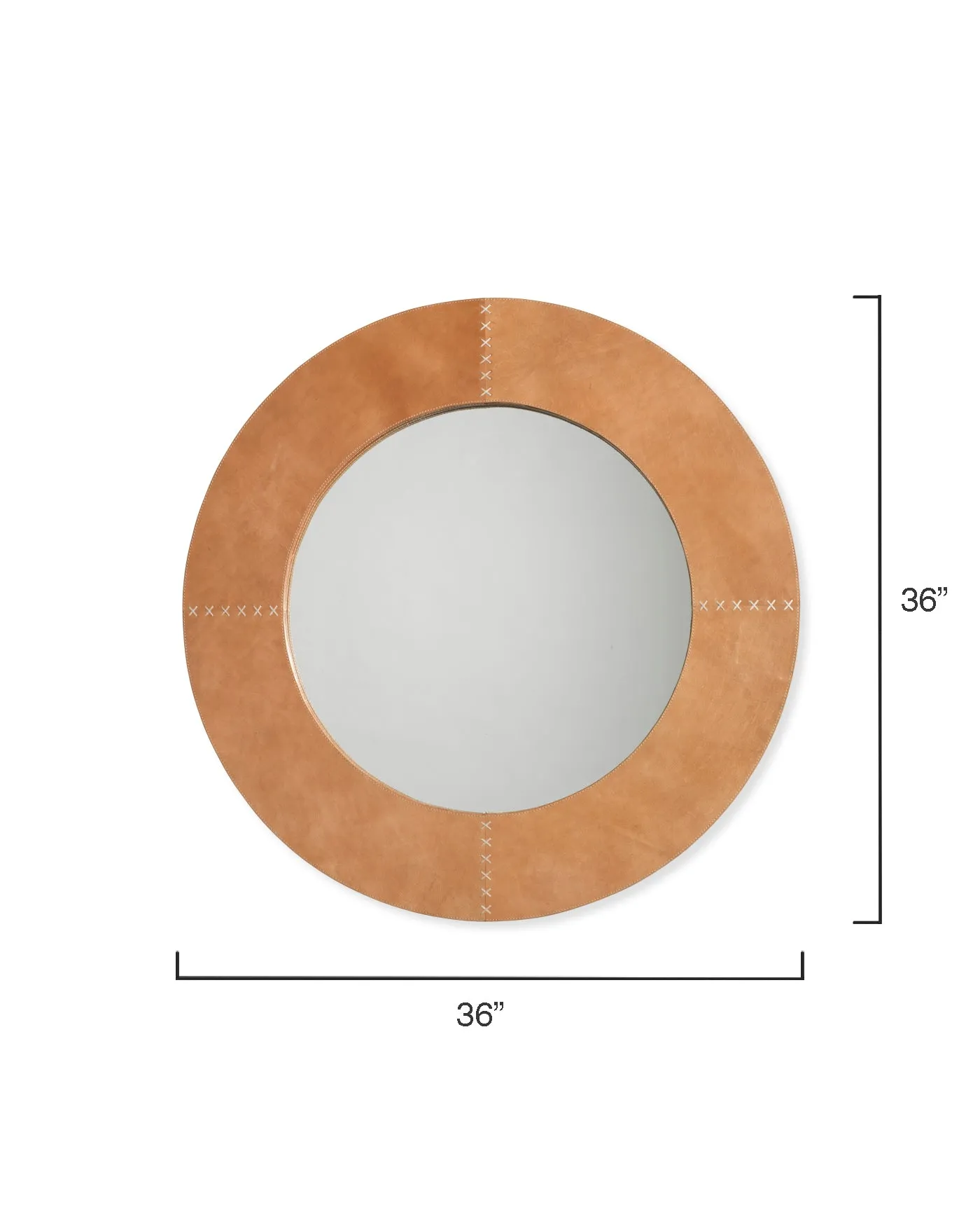 Round Cross Stitch Mirror Buff Leather