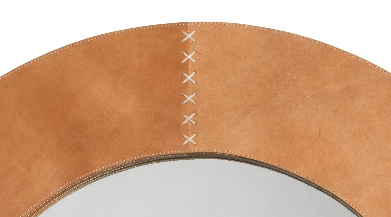 Round Cross Stitch Mirror Buff Leather