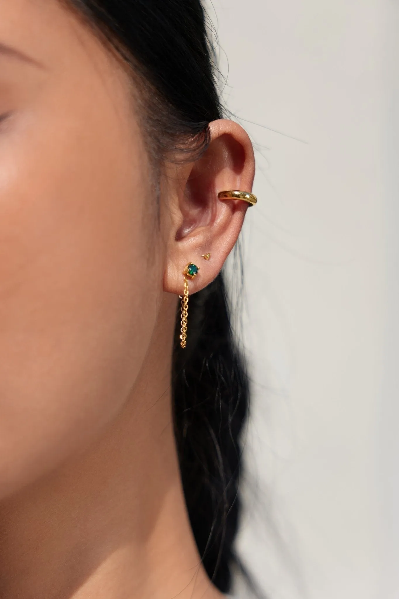 Single Gem Chain Gold Earrings