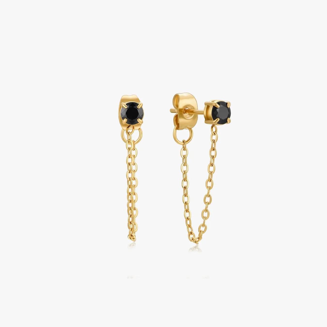 Single Gem Chain Gold Earrings