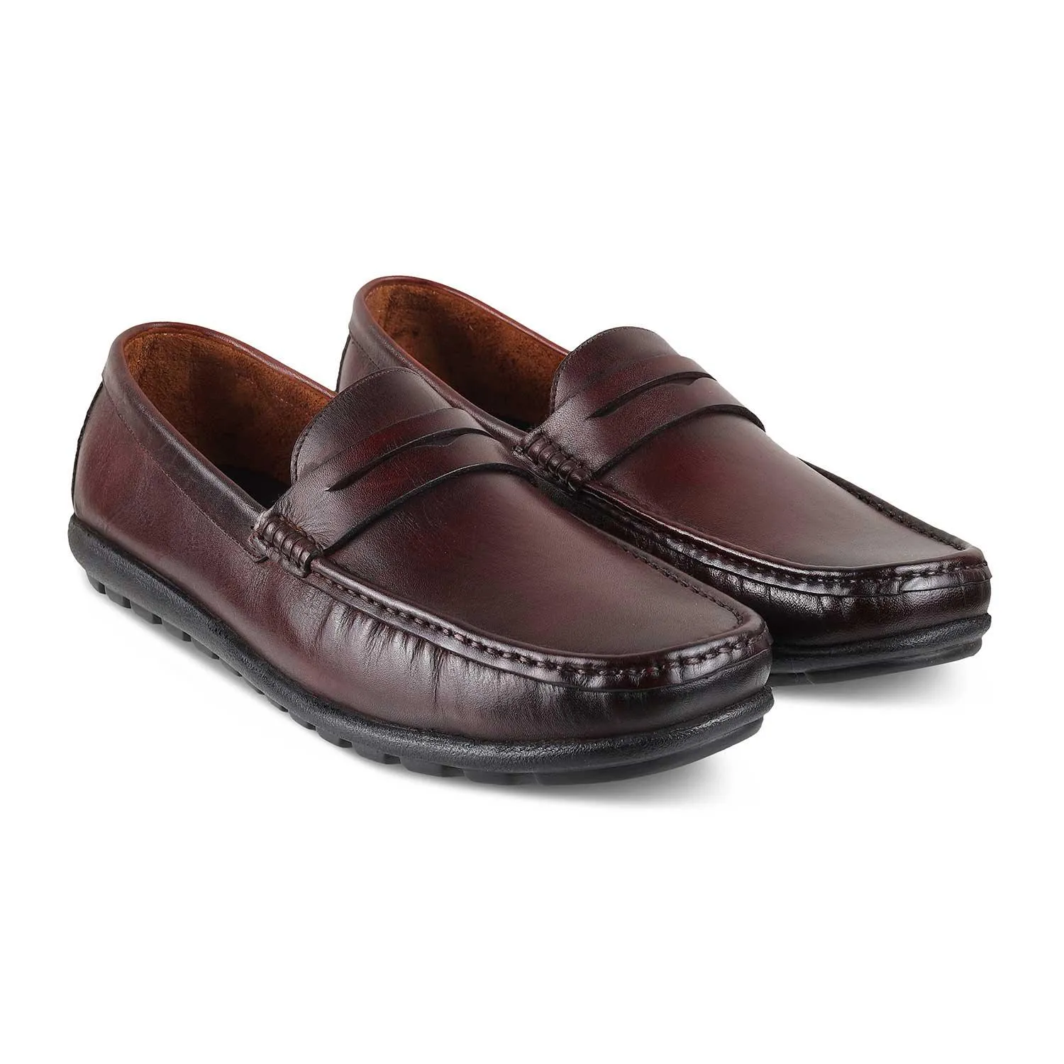 The Argento Brown Men's Leather Loafers Tresmode