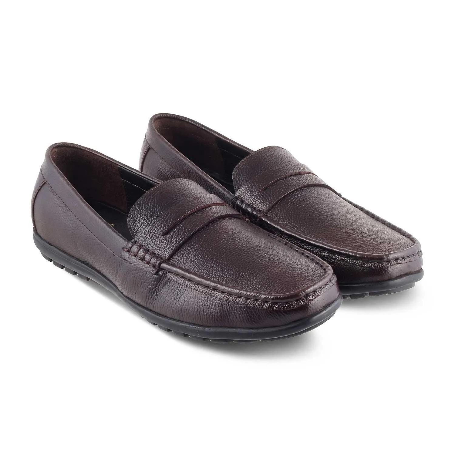 The Lemec Brown Men's Leather Penny Loafers Tresmode