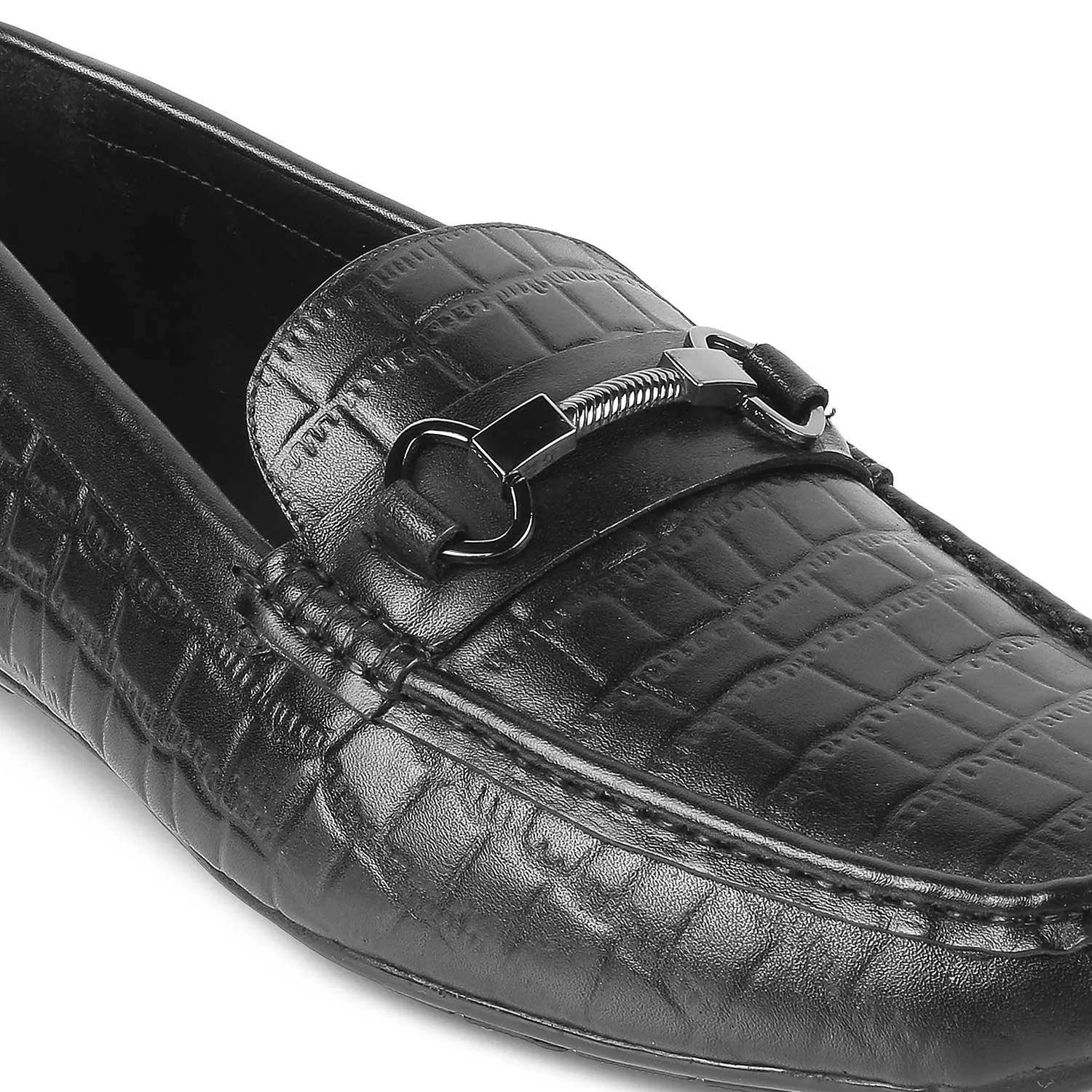 The Miluck Black Men's Textured Leather Driving Loafers Tresmode