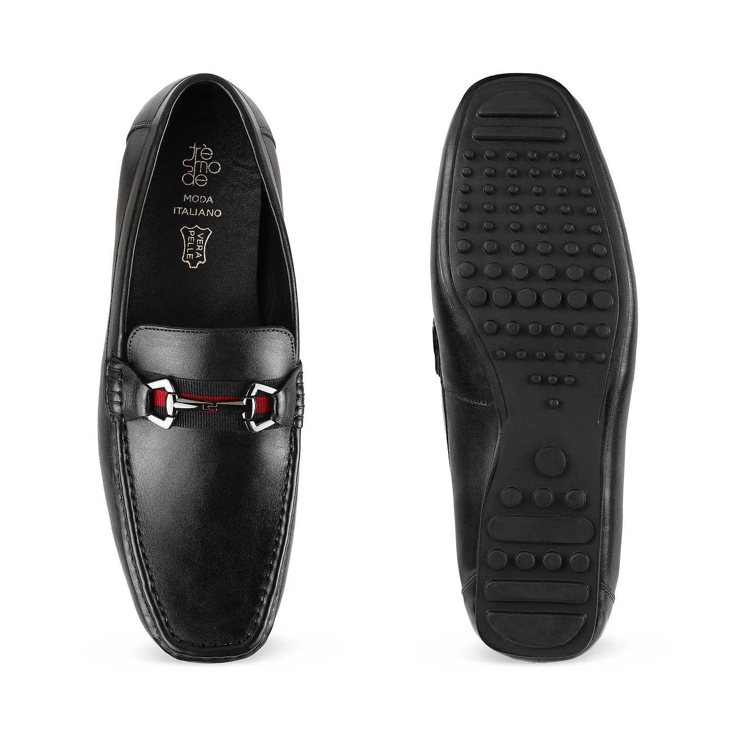 The Ondrive Black Men's Leather Driving Loafers Tresmode