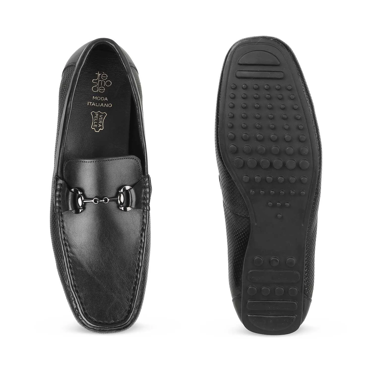 The Otter Black Men's Leather Driving Loafers Tresmode