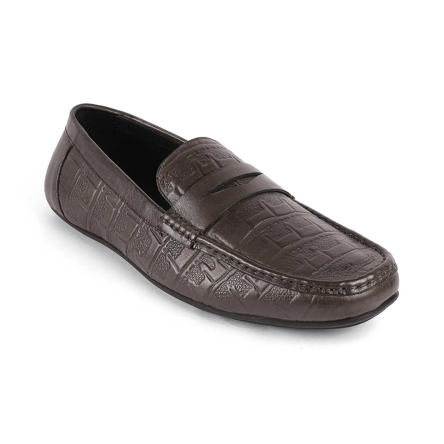 Tresmode Miland Grey Men's Leather Penny Driving Loafers