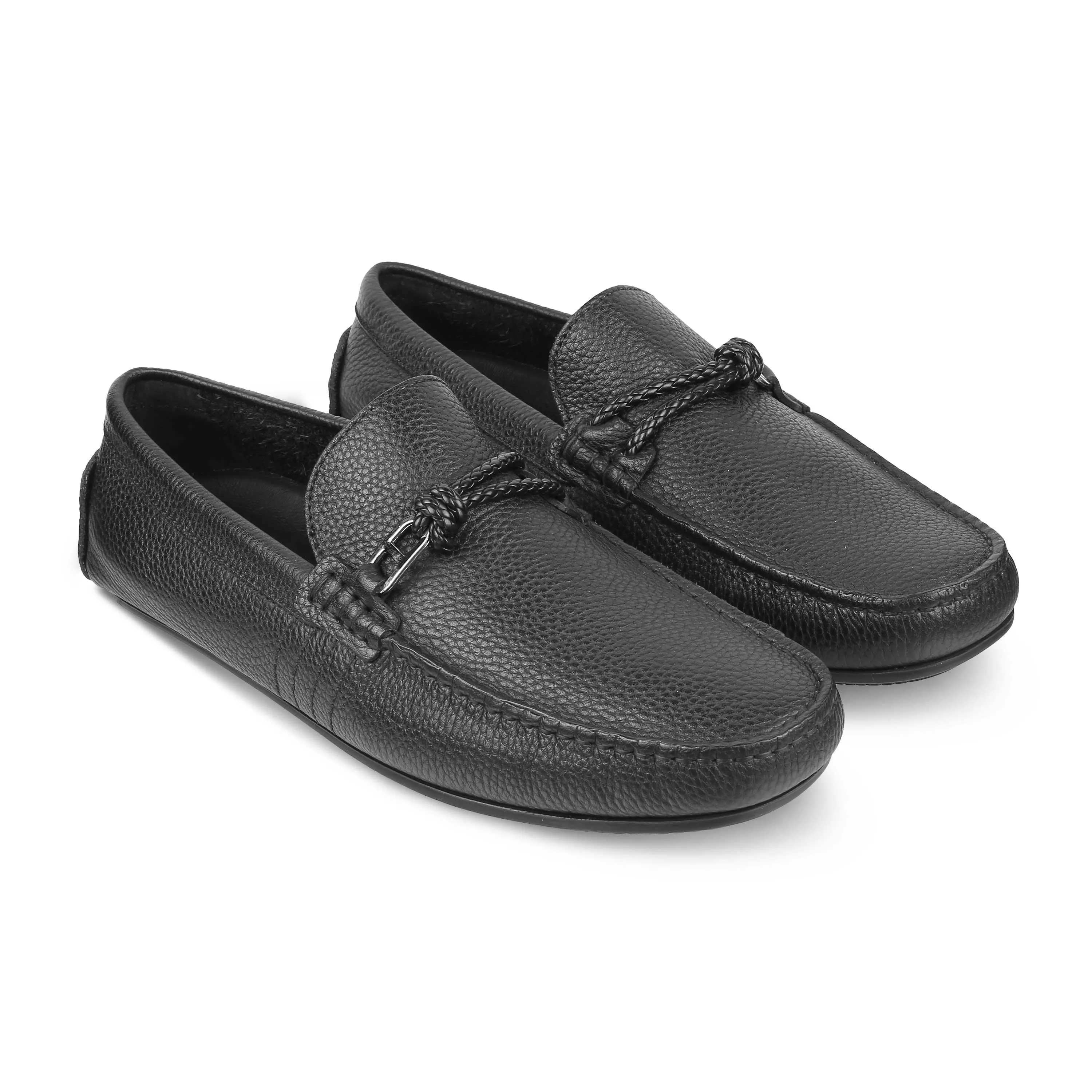 Tresmode Monoc Black Men's Leather Driving Loafers