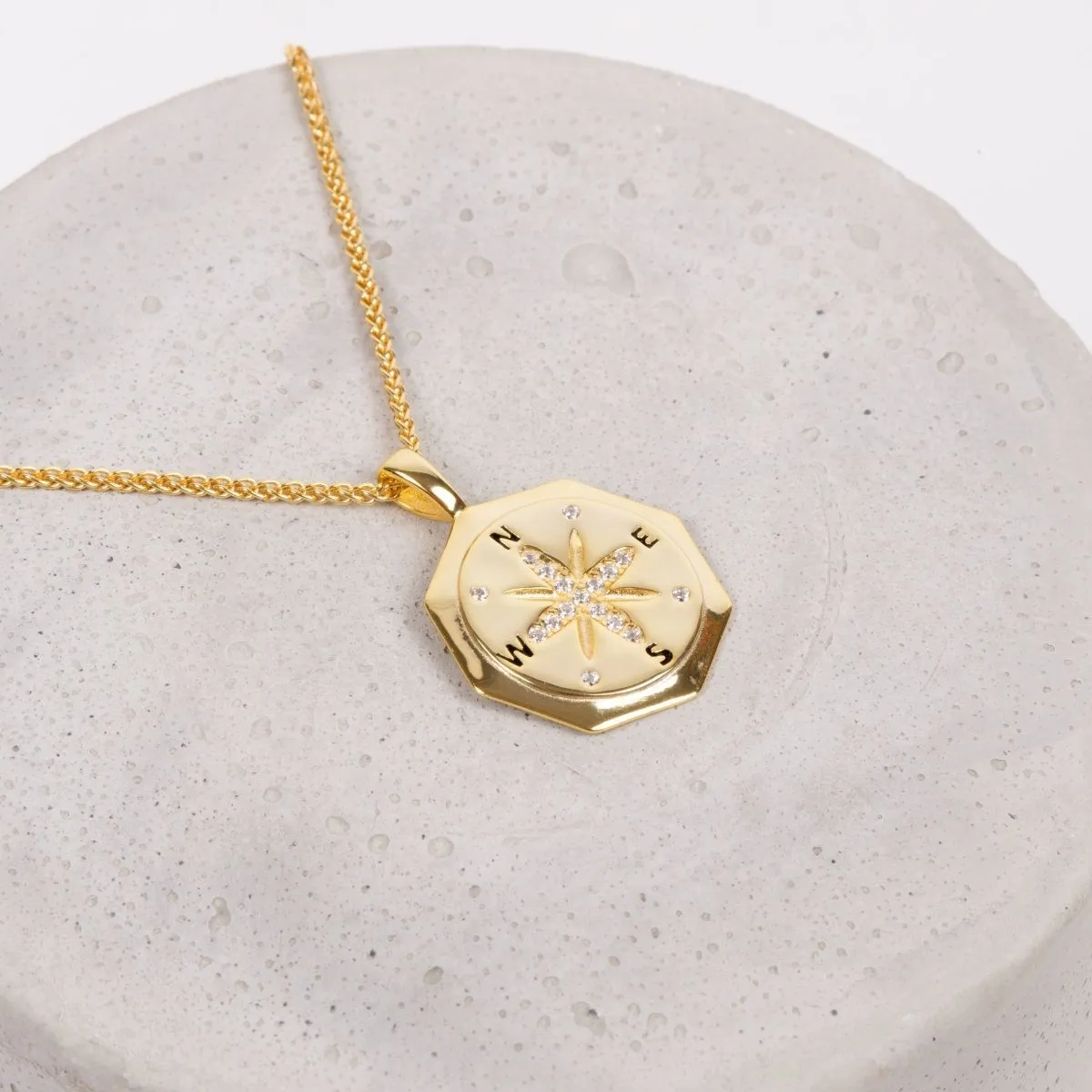 True North Compass Pendant with CZ Accents (Gold)