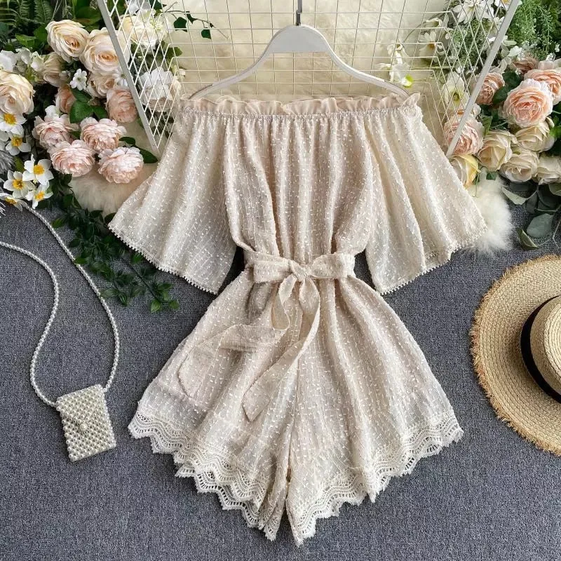 Vintage off shoulder Short bandage Jumpsuit