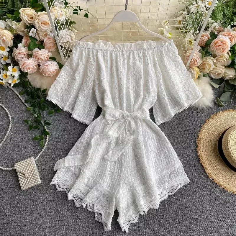 Vintage off shoulder Short bandage Jumpsuit