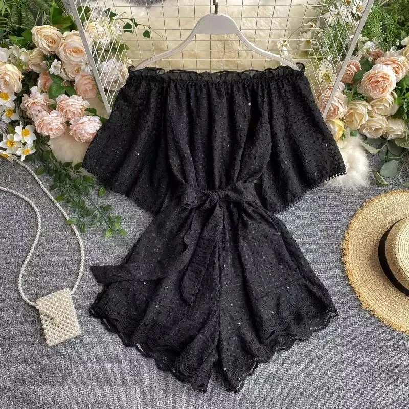 Vintage off shoulder Short bandage Jumpsuit