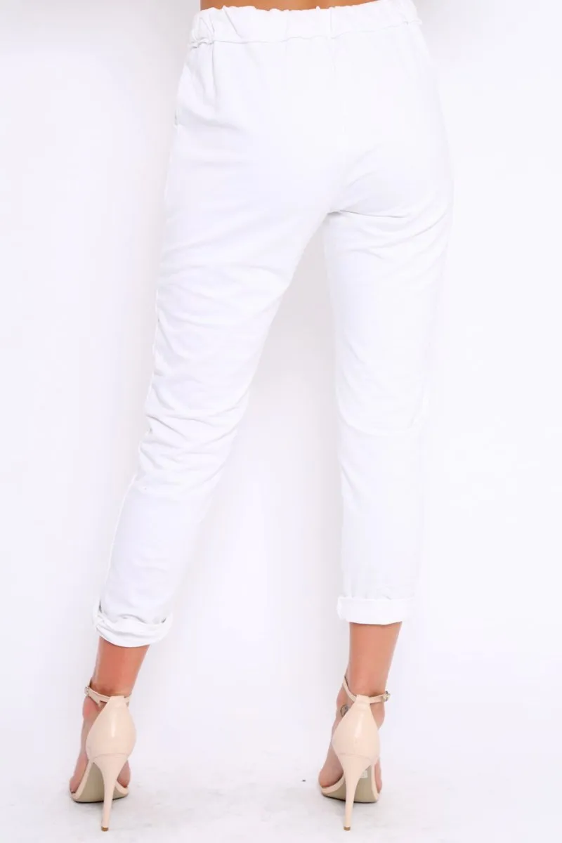 White Elasticated Tie Waist Joggers - Cerena