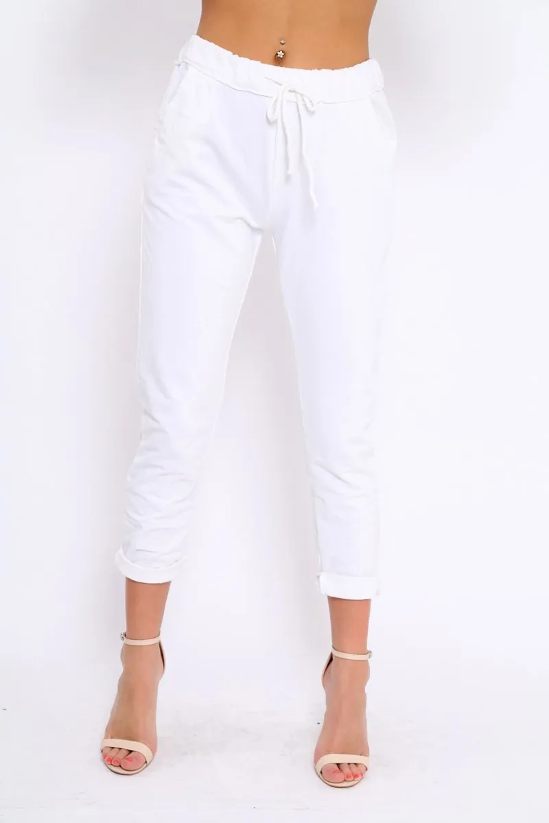 White Elasticated Tie Waist Joggers - Cerena