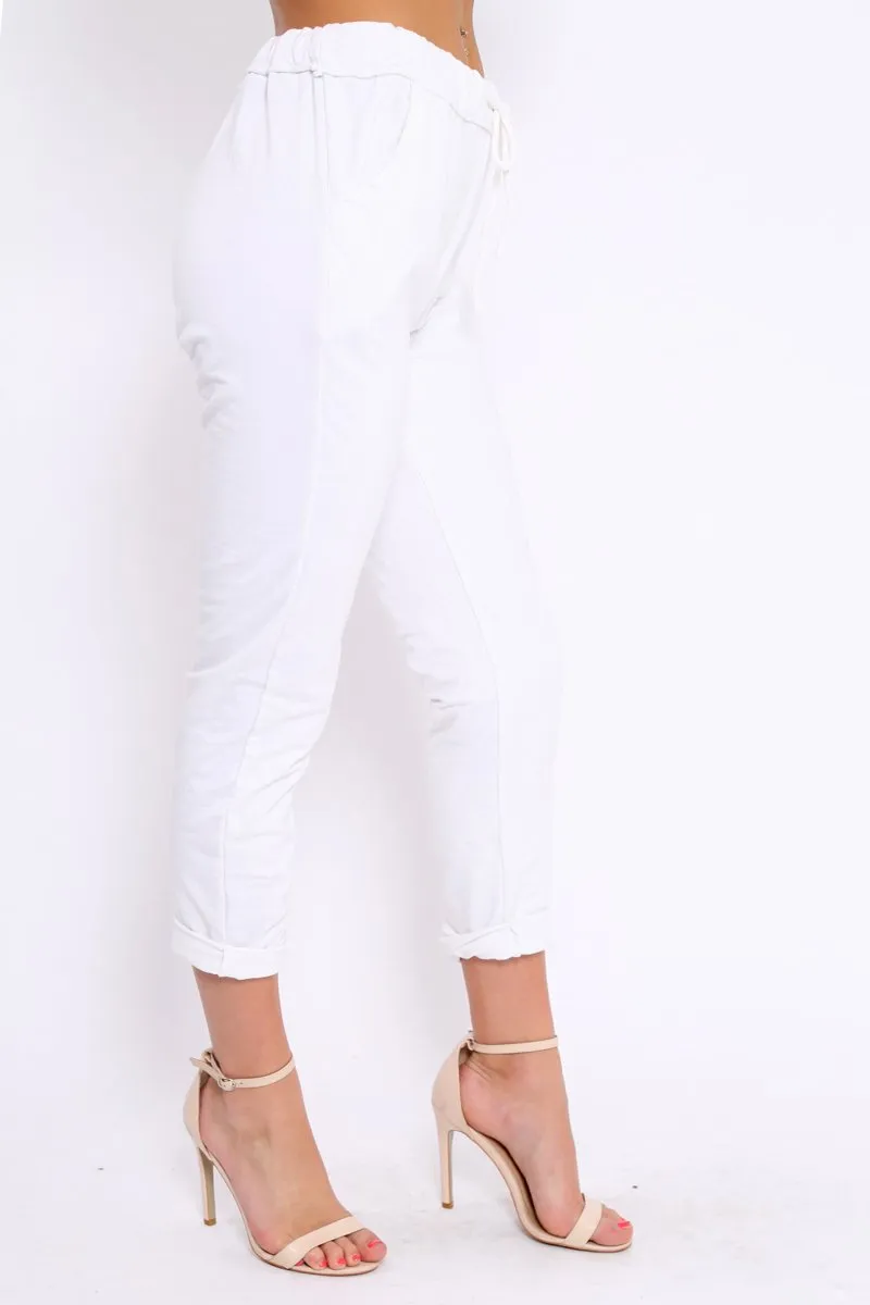 White Elasticated Tie Waist Joggers - Cerena