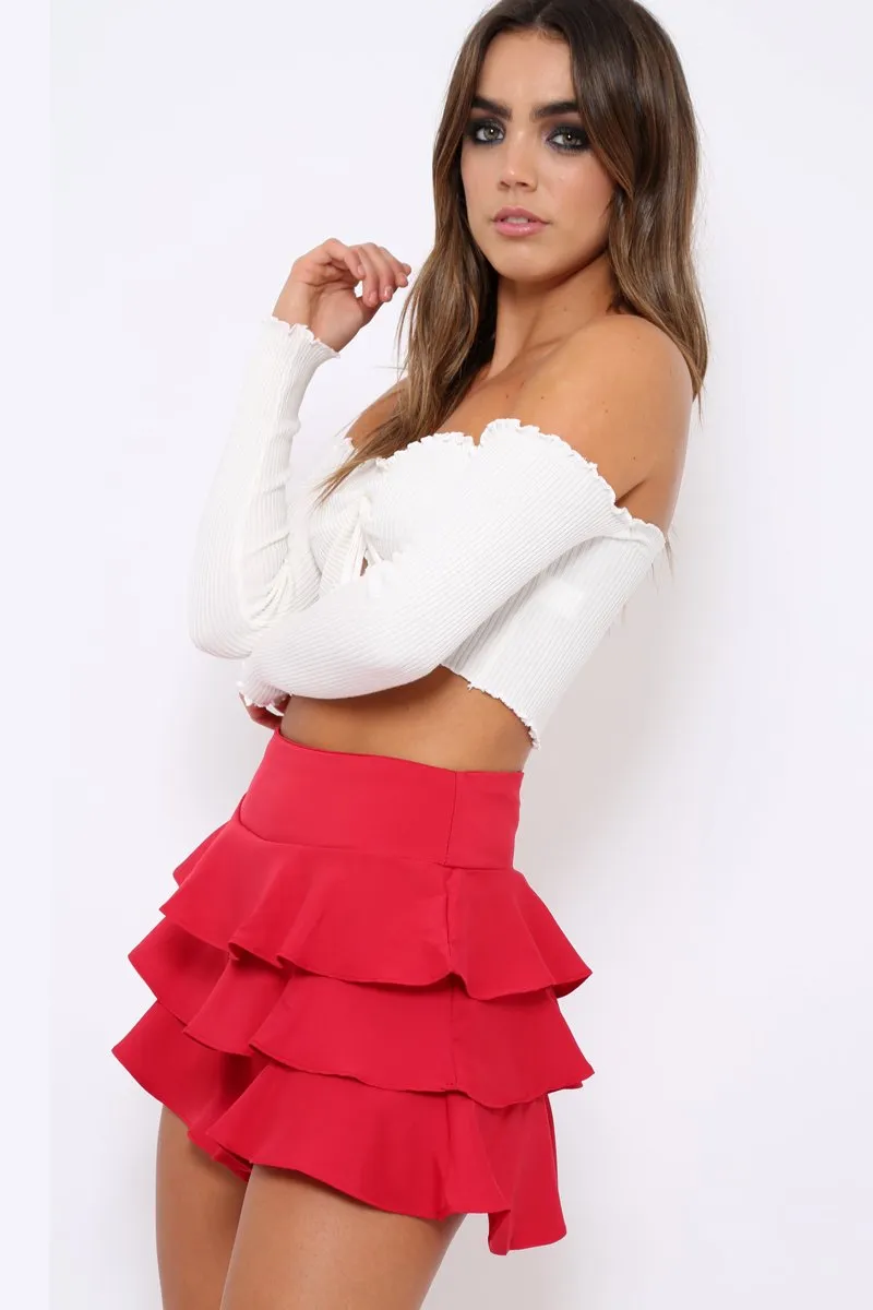 White Gathered Middle Bardot Crop Top - Sally