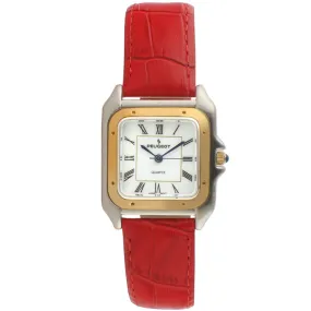 Women's Watch 36mm Square Tank Shape Red  Leather Strap Watch