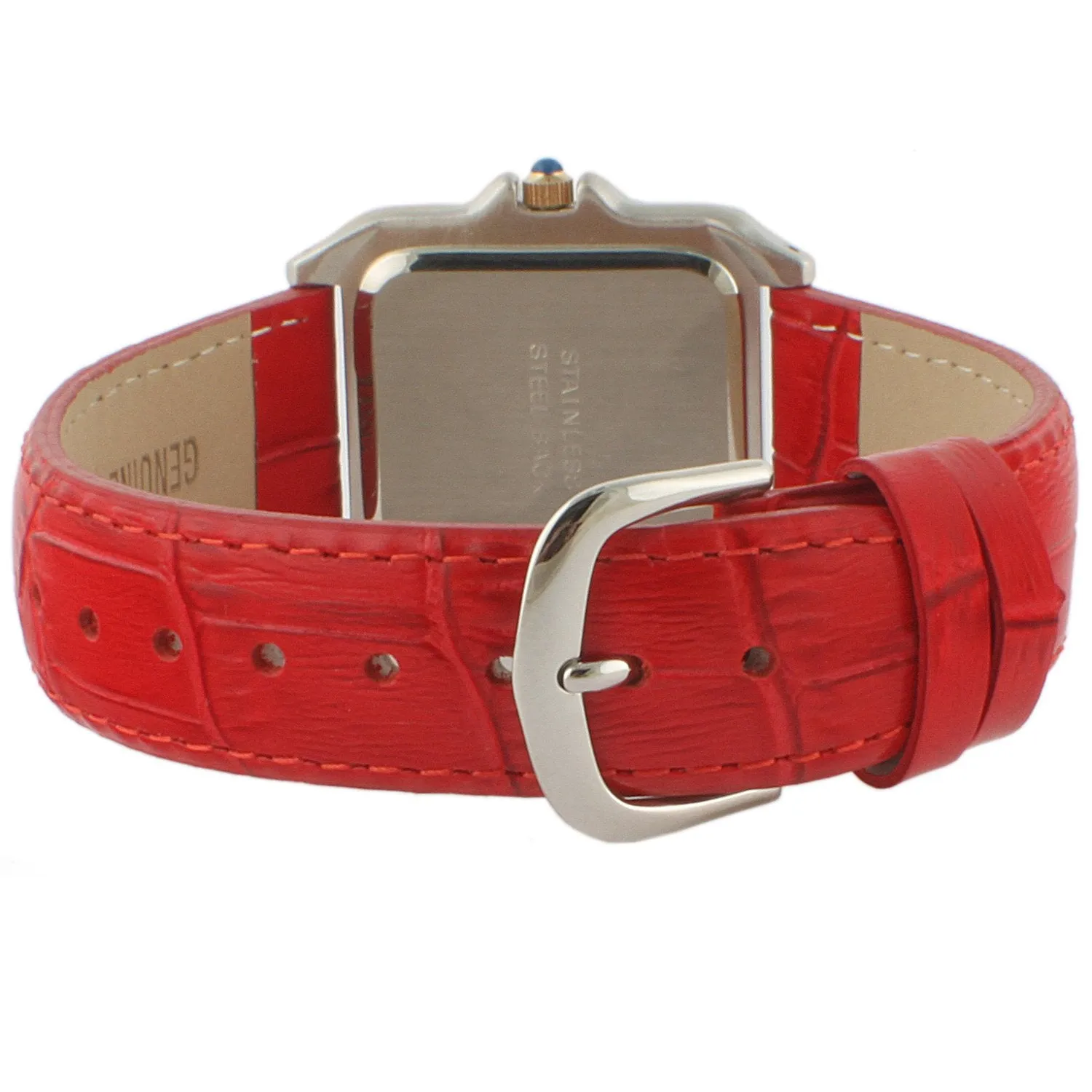 Women's Watch 36mm Square Tank Shape Red  Leather Strap Watch