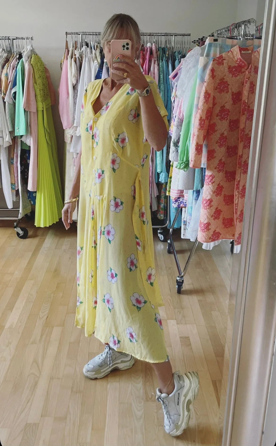 Yellow Semi Sheer Floral Print Dress